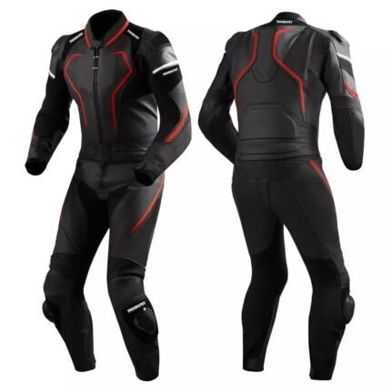 Kids/Adults Mens Motorbike Motorcycle Suit Motrox Leather Racing Suit/Full Set (Black Red, One Size)