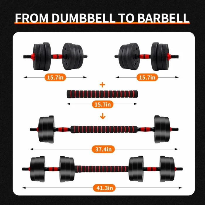 5-44lbs Adjustable Dumbbell to Barbell Set, Anti-Slip Grip, Versatile Home Gym Fitness Strength Training Barbell Weight Plates - Image 2