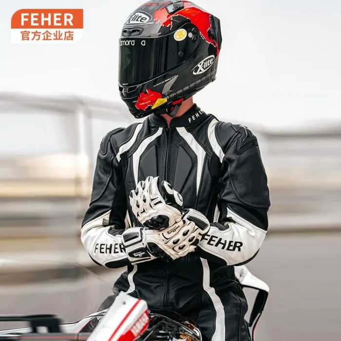 Feher One-Piece Motorcycle Riding Suit Motorcycle Leather Jacket Racing Suit Track Anti Fall And Anti Tear Protective Suit Ridin - Image 4