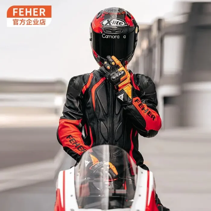 Feher One-Piece Motorcycle Riding Suit Motorcycle Leather Jacket Racing Suit Track Anti Fall And Anti Tear Protective Suit Ridin - Image 3